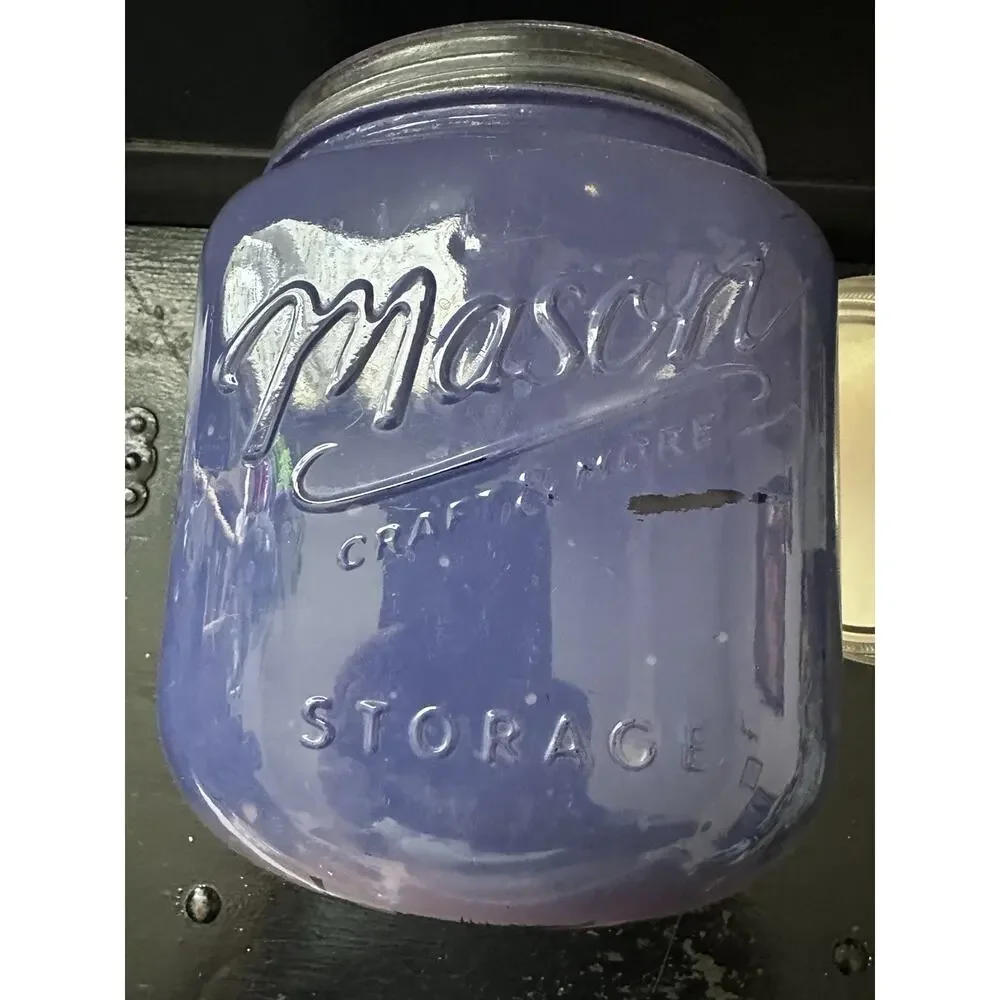 Mason Craft - Blue Glass Storage Canister Jar Metal Lid